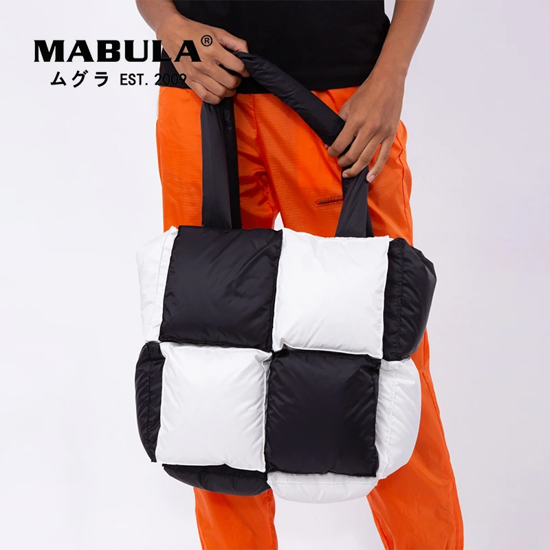 MABULA Luxury Feather Padded Women Bag Female Winter Waterproof Quilted Down Space Bags Zipper Large Capacity Tote Handbag