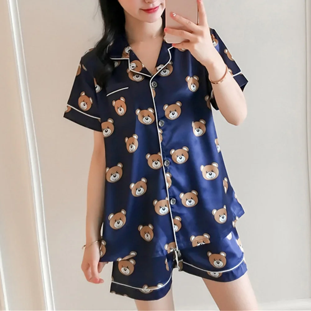 Летняя шелковая пижама с коротким рукавом комплект из двух предметов Милая