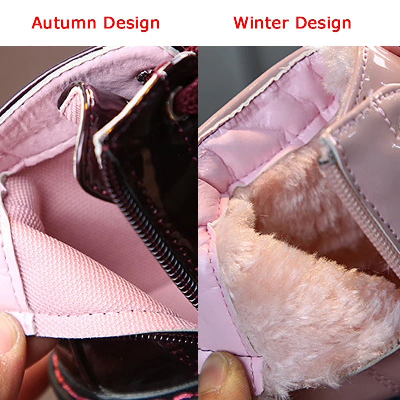 

Kids Boots Martin 2020 New Snow Rubber Boots for Children Girls PU Leather Winter Shoes for Girls Velvet Short Ankle Boots