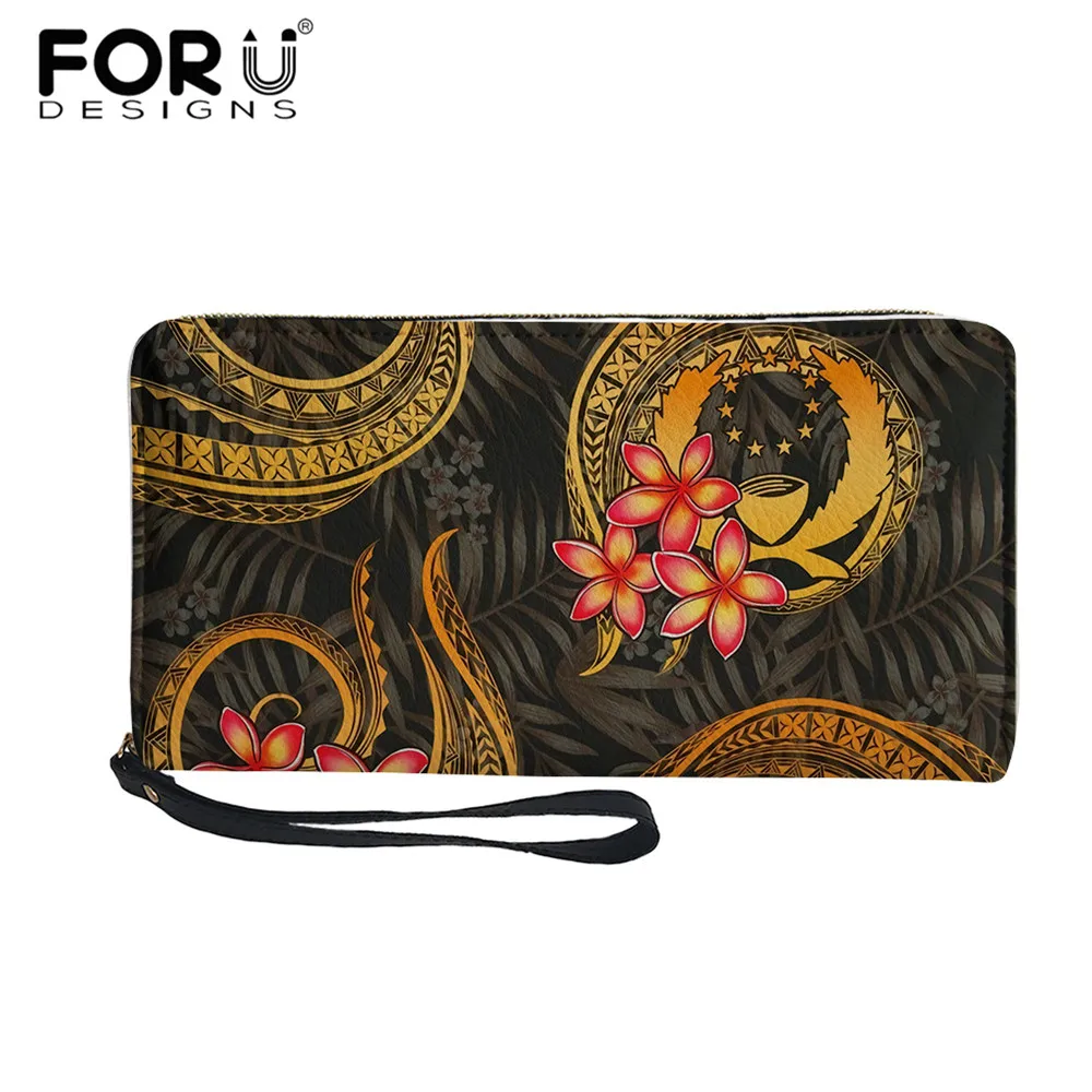 

Модный женский кошелек FORUDESIGNS, Pohnpei Plumeria, портативный кошелек для монет, роскошный женский длинный кошелек на молнии