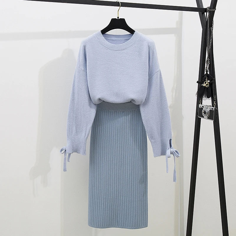 

Sweater Suits Fall And Winter Fashion Fairy Long Sleeve Knit Pullover Loose Sweater Knitted Skirts Knitwear Outfit Casual Suit