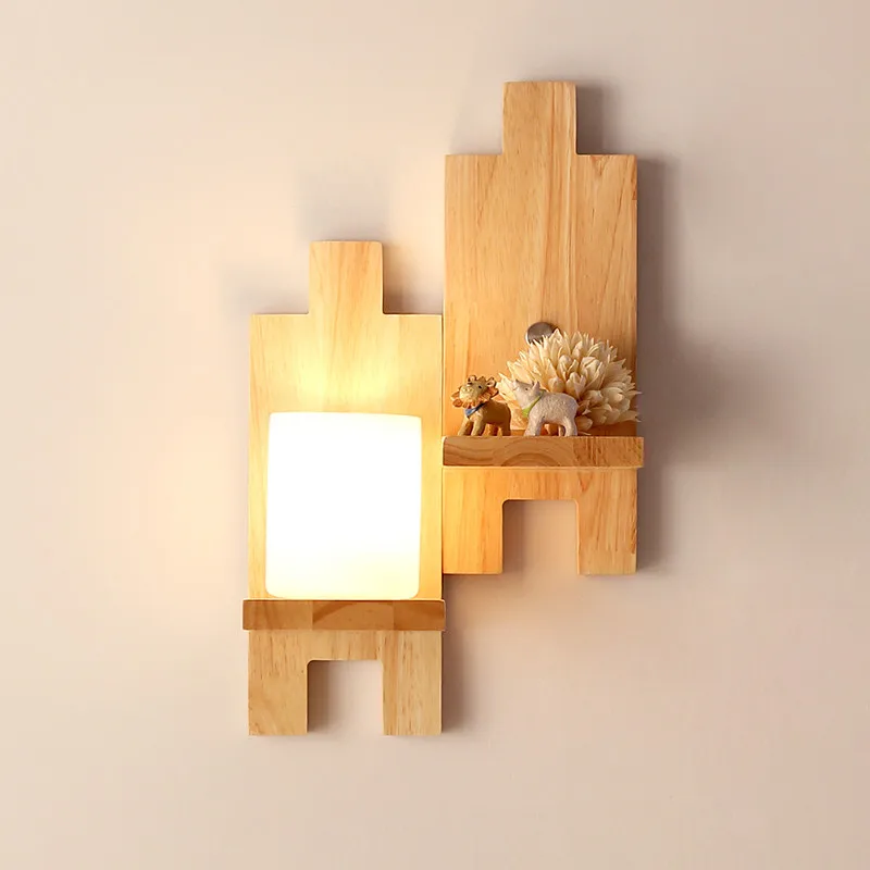 Simple Solid Wood Wall Lamp Creative Living Room Bedroom Bedside Aisle Lights | Лампы и освещение