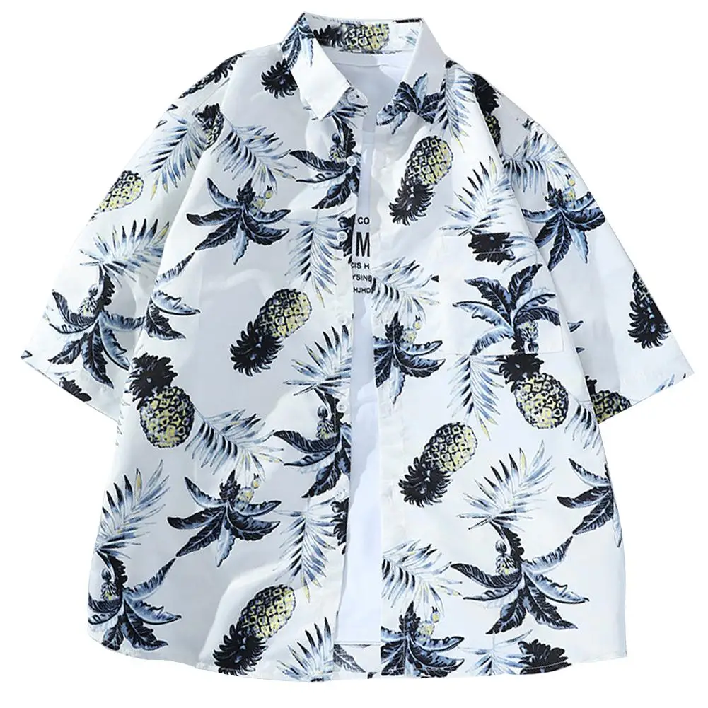 

Men's Shirts Casual Men Half Sleeve Pineapple Floral Leaf Print Beach Shirt Loose shirt Top Shirts Men Fashion Casual Streetwear