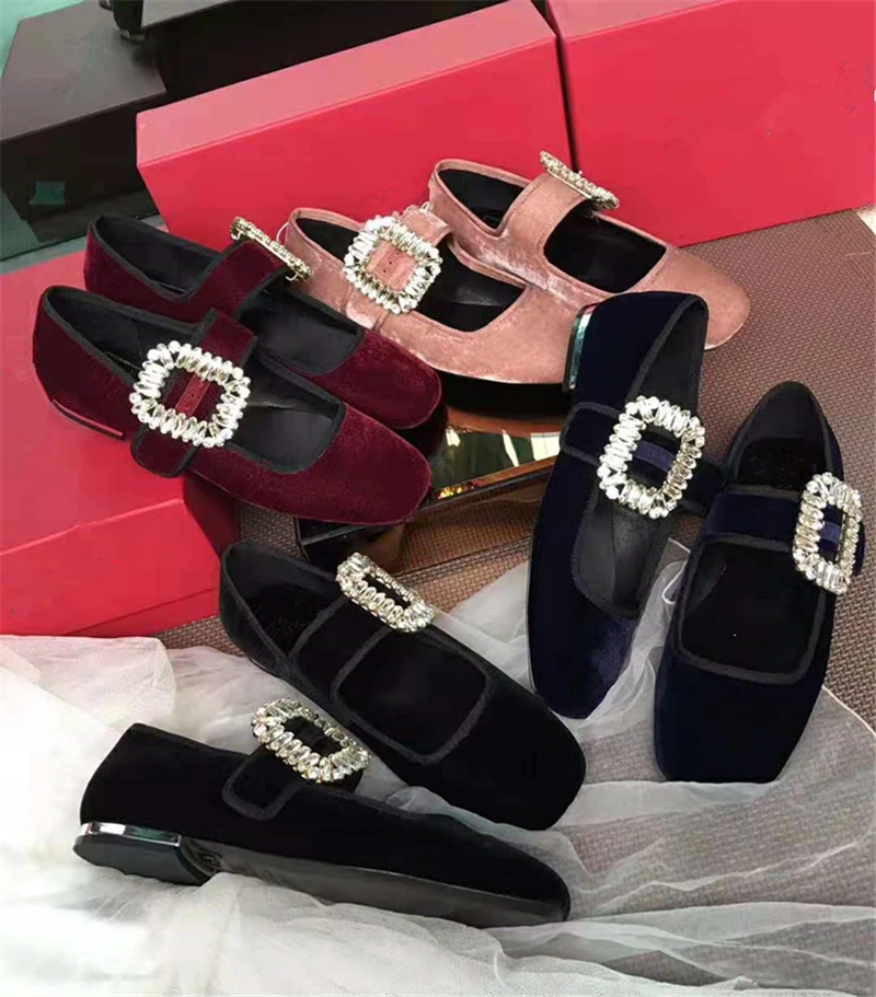 

Crystal Buckle Women Casuals Shoes Fashion Velvet Flock Flats Luxury Designer Brand Party Dress Hook-loop Elegant Ladies Shoes