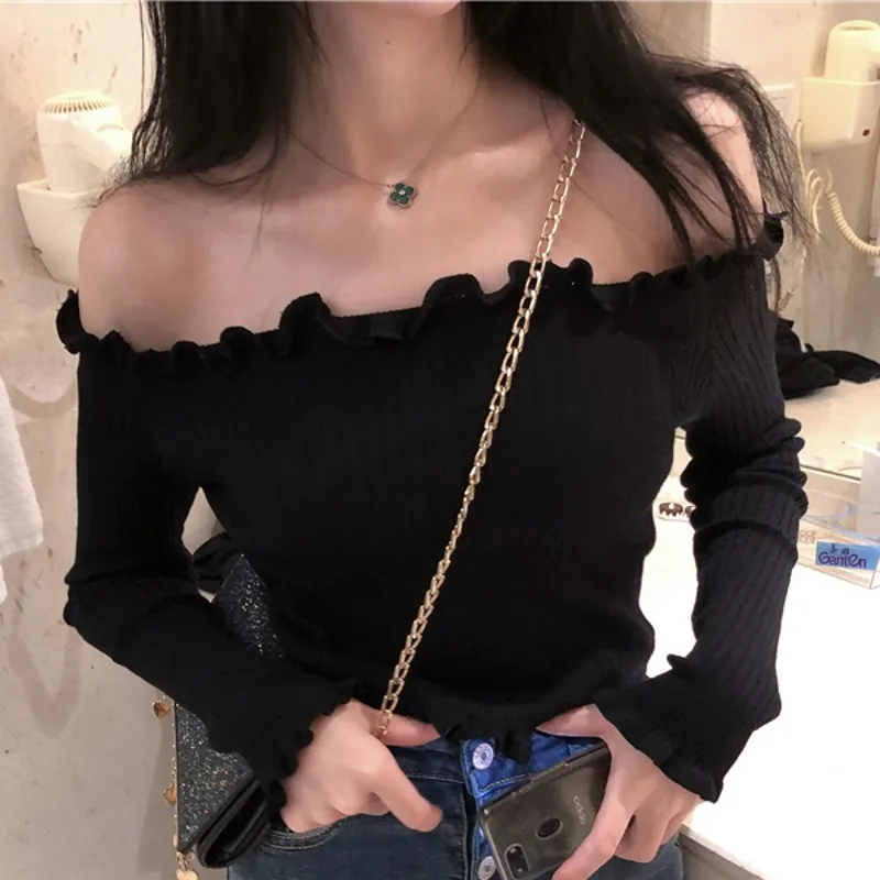 Новые Модные женские сексуальные топы с открытыми плечами и длинным рукавом