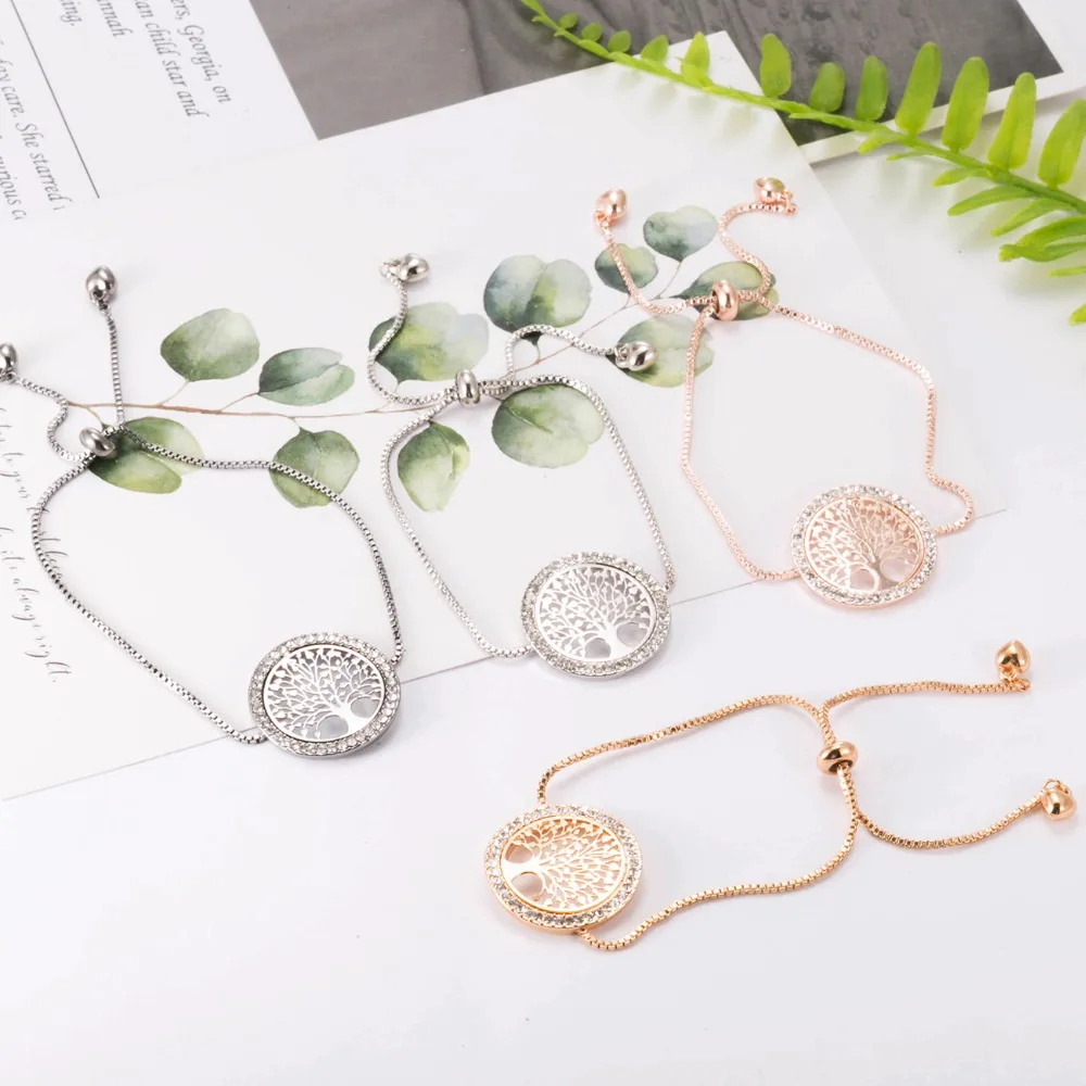 Новинка, pulseira mujer moda, прозрачный кристалл, Золотой шарм, браслеты, браслеты для женщин, дерево жизни, регулируемый браслет, ювелирное изделие, подарок
