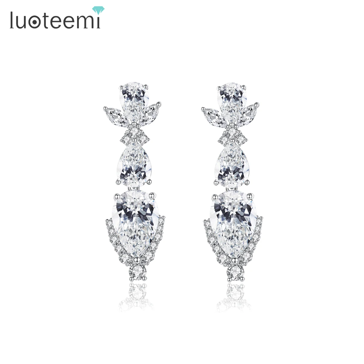 

LUOTEEMI Romantic Waterdrop Pendant Earring Claer CZ Fashion Dangle Jewelry for Girls Party Earrings Bridal Wedding Accessory