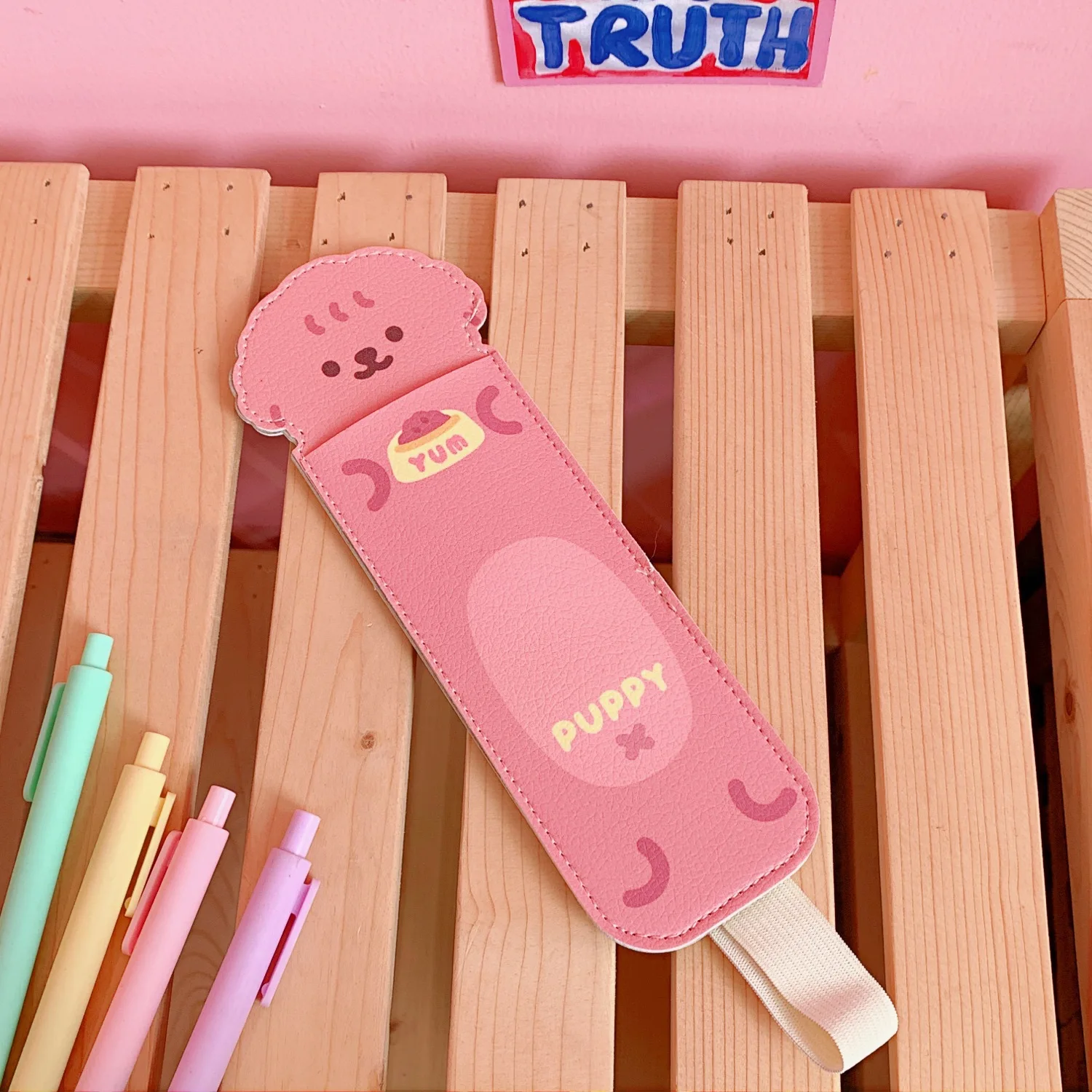 

Cartoon PU Pencil Bag with Elastic Belt Korea Bear Rabbit Pen Case Student Portable Stationery Storage Bag Book Tablet Pendant