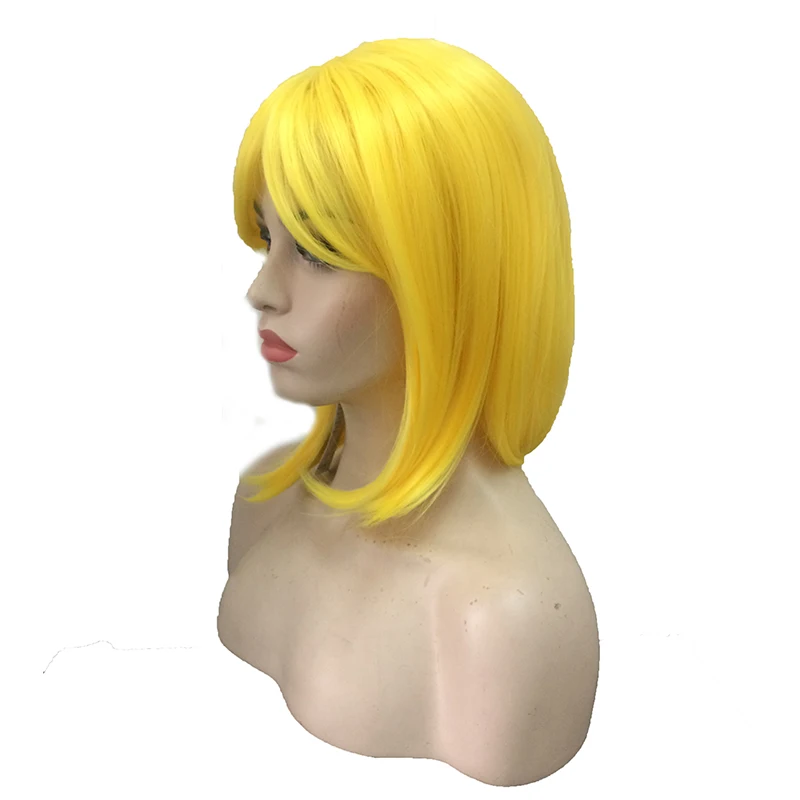 HAIRJOYHAIRJOY Синтетический Косплей желтый бриллиант в стране блестящих коротких прямых ЛИМОННЫХ волос парик
