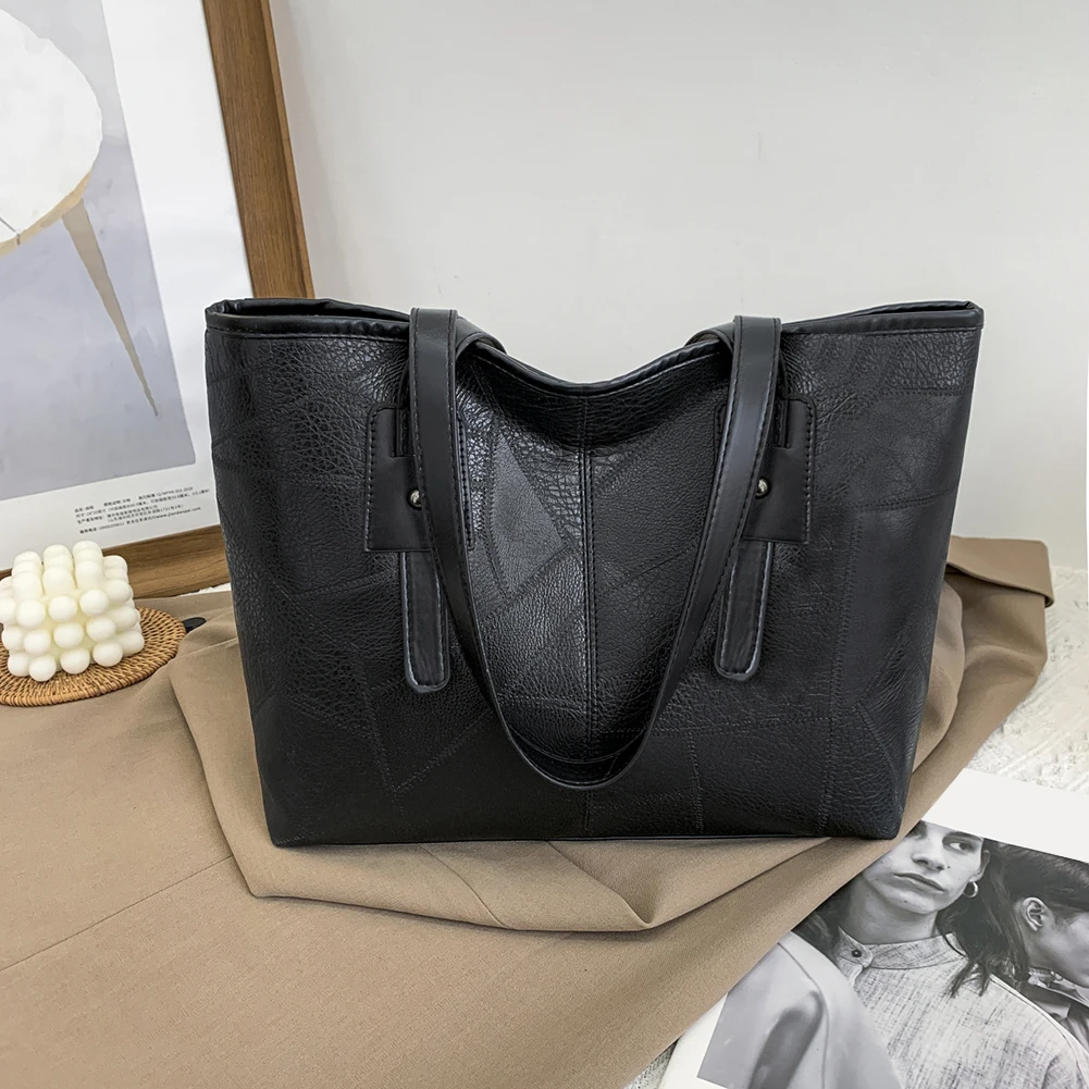 

Модная женская сумка из искусственной кожи, однотонная вместительная Повседневная сумка для покупок на ремне