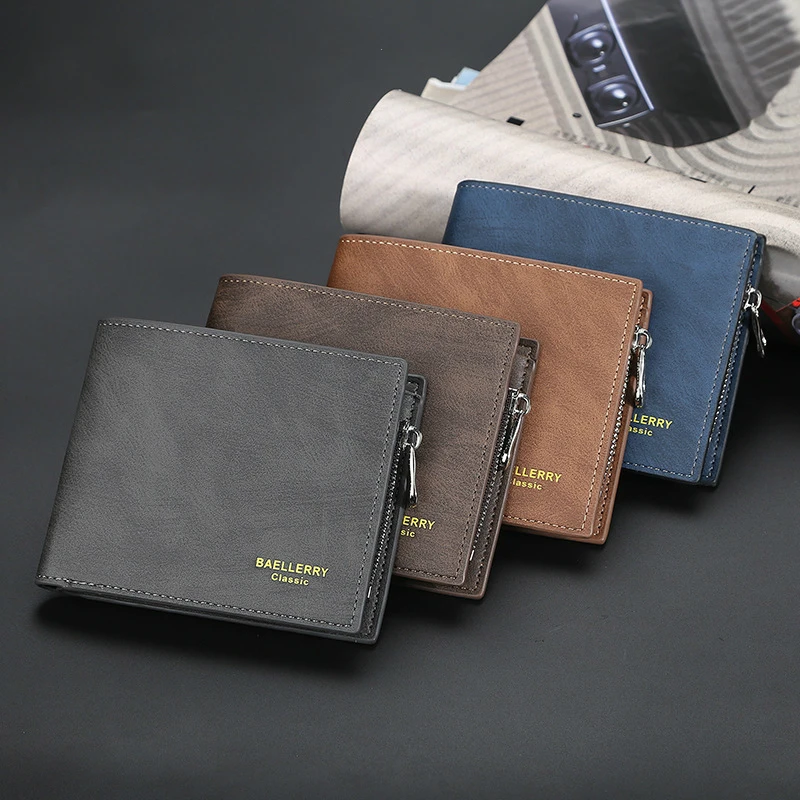 

Fashion Men's Short Leather Wallet ID Credit Card Holder Billfold Purse Clutch Male Mini Letter Print Photo Wallet