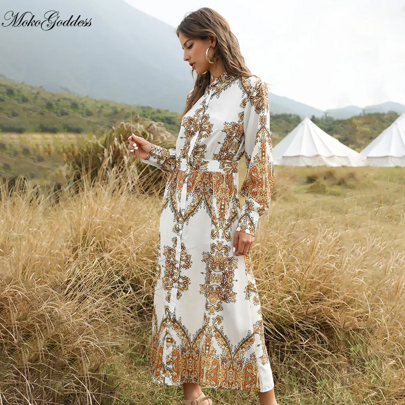 Новинка лета 2020 богемное платье рубашка с рукавами фонариками и принтом