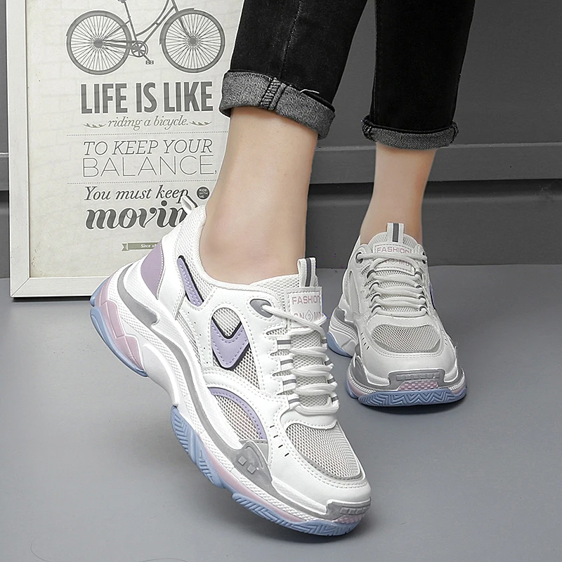 

Breathable Breathable Women's Sport Shoe Height Increase Platform Sneakers Korean Shoes For Female Athletic Mesh Plus Leather 41