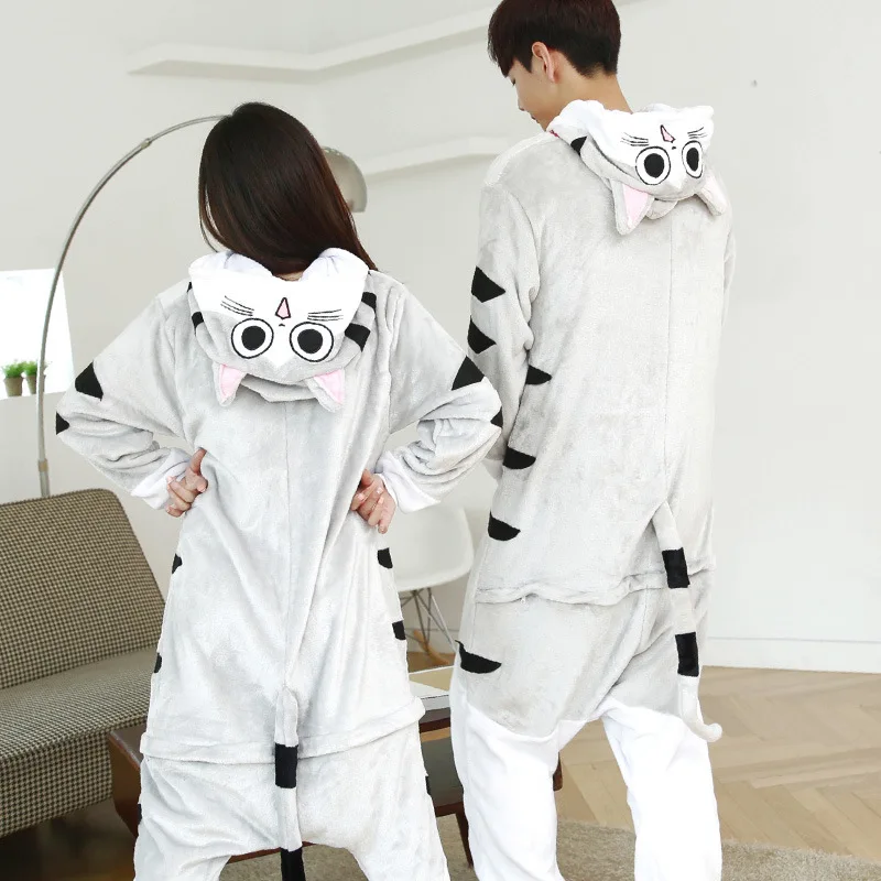 Unisex Kigurumi Adults Animal Pajamas Anime Onesie Chis Cat Sweet Home Flannel Cartoon Cute Warm Cosplay Sleepwear
