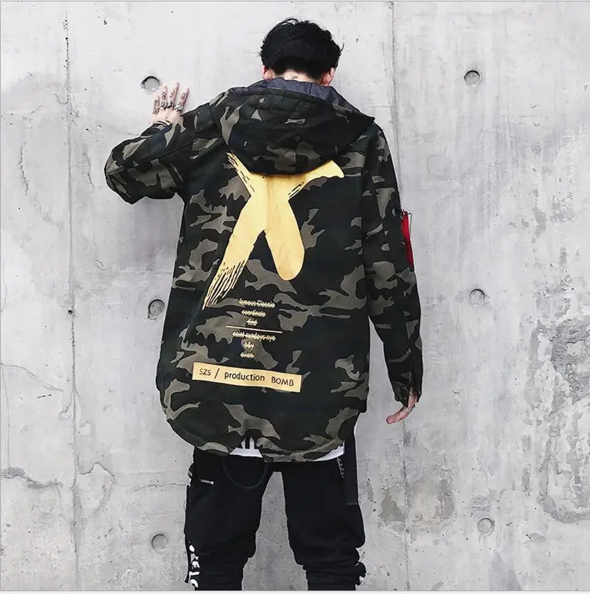 Mens Jacket High Street Spring Men Camouflage X Print Jackets Fashion Cotton Windbreaker Coat Male Hood Hip Hop Streetwear | Мужская