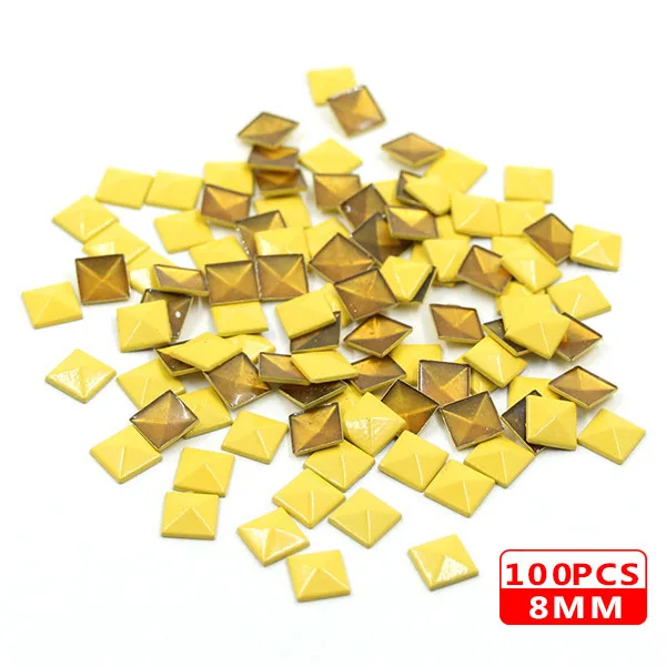 8MM Square Yellow 100 шт Горячая фиксация шпильки медь звезда квадратный череп стразы железные заклепки для одежды металлические заклепки DIY панк аксессуары для одежды - Цвет: 8MM Square Yellow