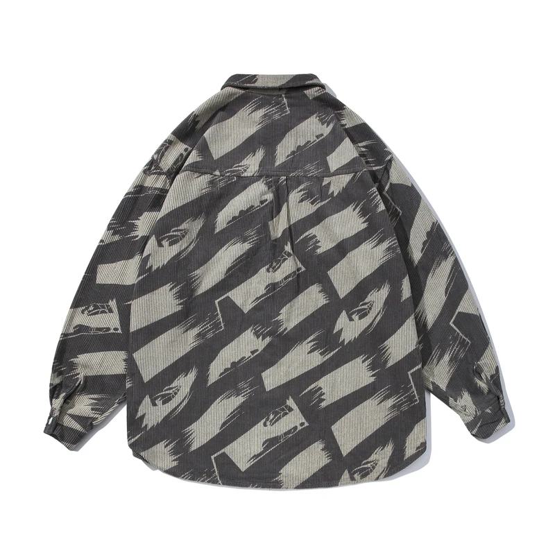 Мужские рубашки в стиле ретро хип-хоп вельветовые с длинным рукавом забавным