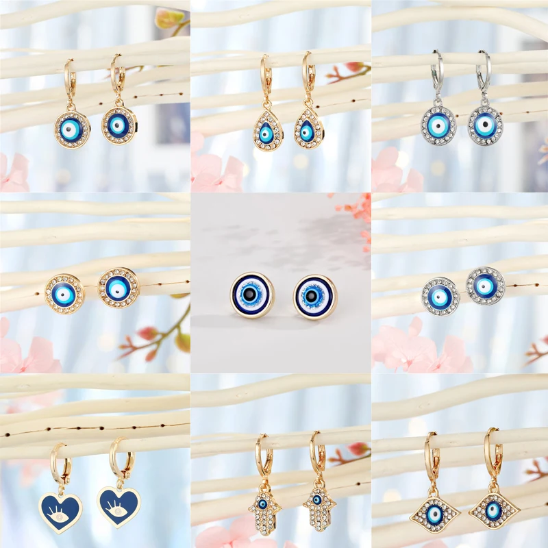 

1Pair Heart Evil Eye Hoop Earrings For Women Gift Jewelry Fashion Simple Shiny Turkish Eye Fatima Hand Geometric Circle Earrings