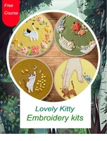 15cm cute cat kitty european embroidery kits three dimensional embroidery ribbon kit stitchwork needlework for beginner
