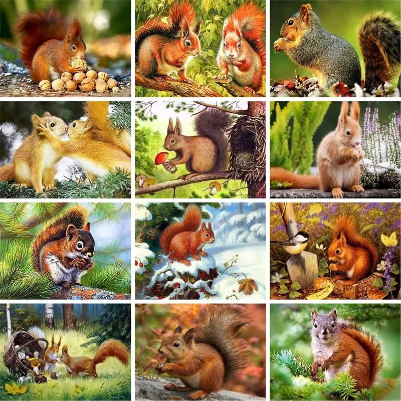 

GATYZTORY Frame Forest Squirrel Animal Painting By Numbers DIY Oil Paints Kits Drawing On Canvas Home Room Decor Wall Art Pictur
