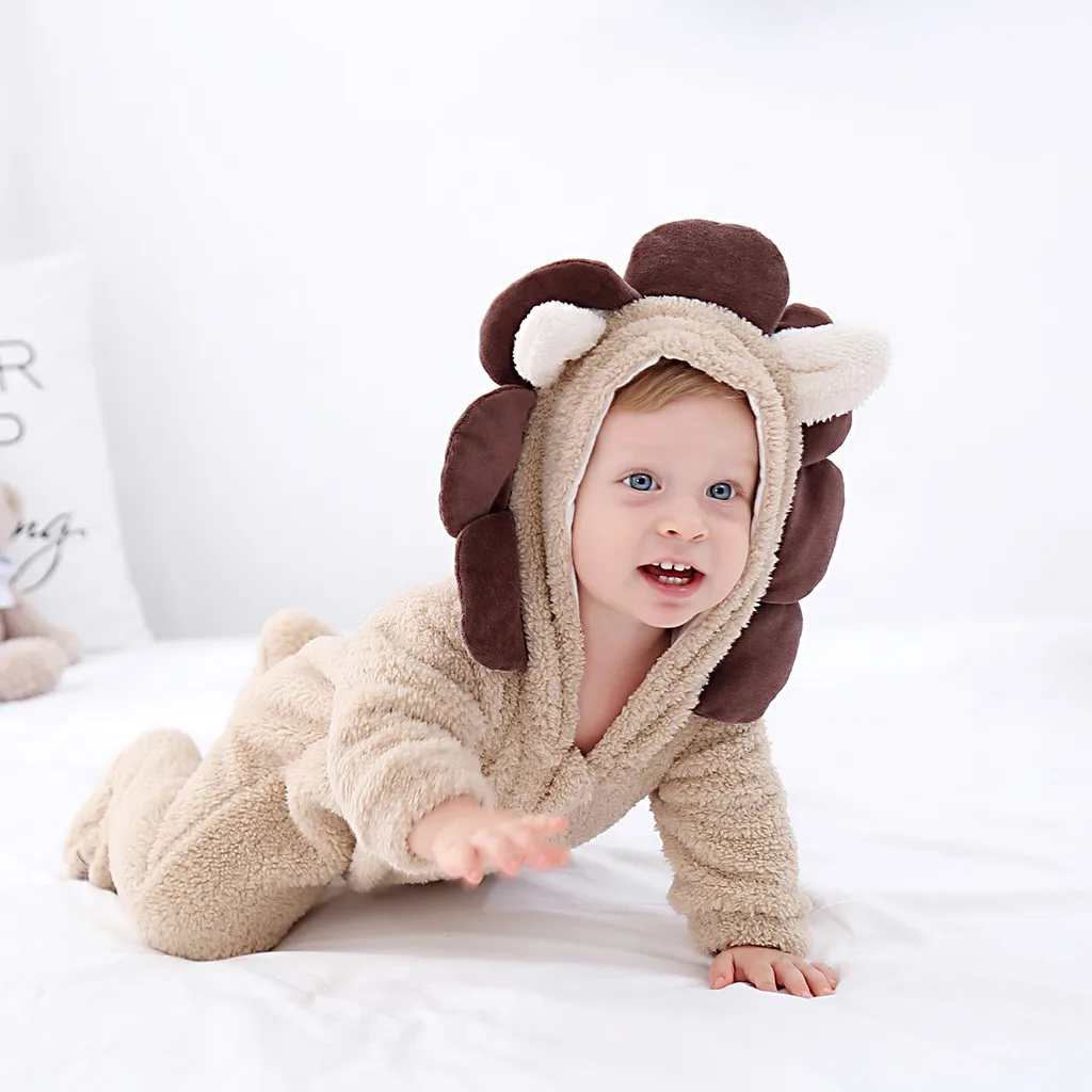 Одежда для новорожденных детский флисовый комбинезон с 3D рисунком льва и