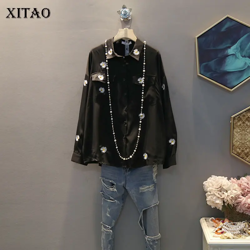 XITAO женская блузка с цветочным принтом модная новинка длинный рукав карман