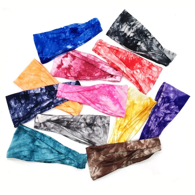 

Hip Hop Tie-dye Bandana Women Men Elastic Wide Headband Sports Yoga Gym Running Hair Band Turban Headwraps Outdoor Hair Scarves
