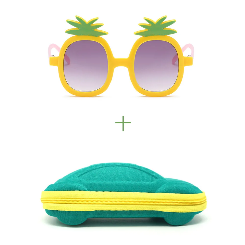 Glasses and case Ананасовые очки, детские солнцезащитные очки, милые детские солнцезащитные очки, UV 400, поляризационные, безопасный подарок, Прямая поставка - Цвет линз: Glasses and case