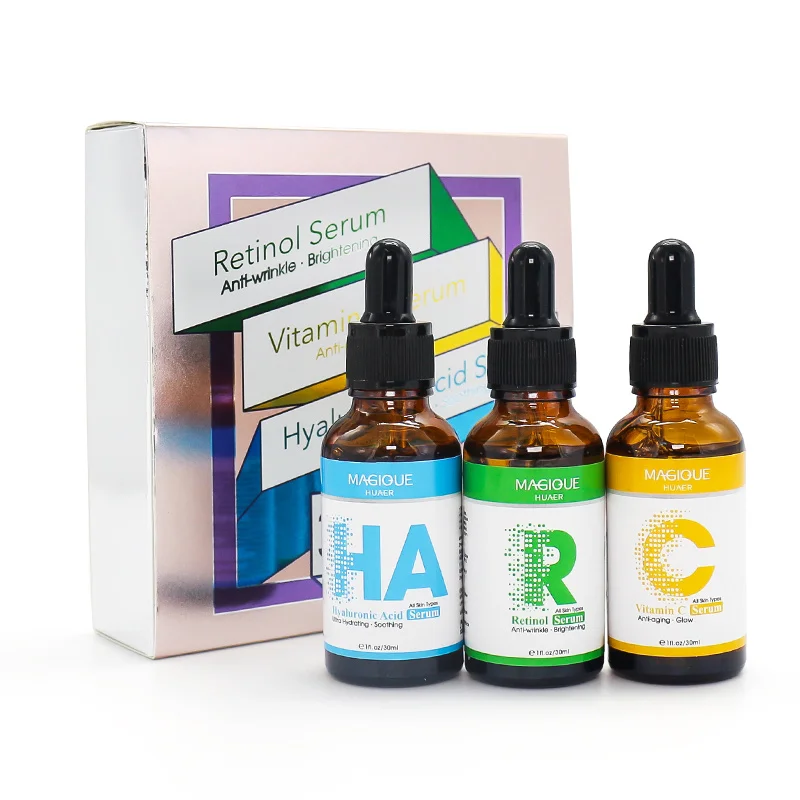 

LUXSHIMEL Retinol Vitamin C Hyaluronic Acid Serum kit Facial Serum Set Face Care Anti wrinkle Anti aging Brightening serum