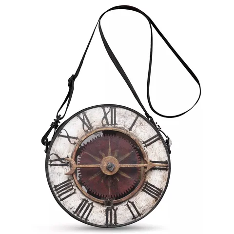 Модная круглая Сумка-Кроссбоди ELVISWORDS, маленькая круглая сумка для девушек, Милая женская сумка на плечо с принтом часов, новинка, сумка для часов, женский кошелек