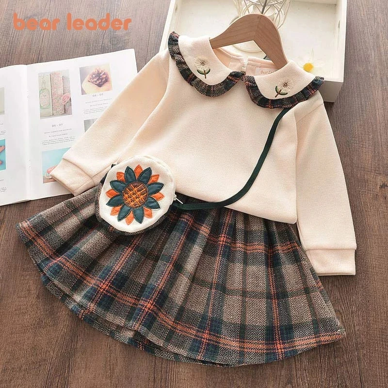 

Bear Leader Girls Flowers Sets 2022 Winter Kids Floral Outfits Long Sleeve Girl Clothes Knitwear 2Pcs Elegant Costumes Suit 3 7Y