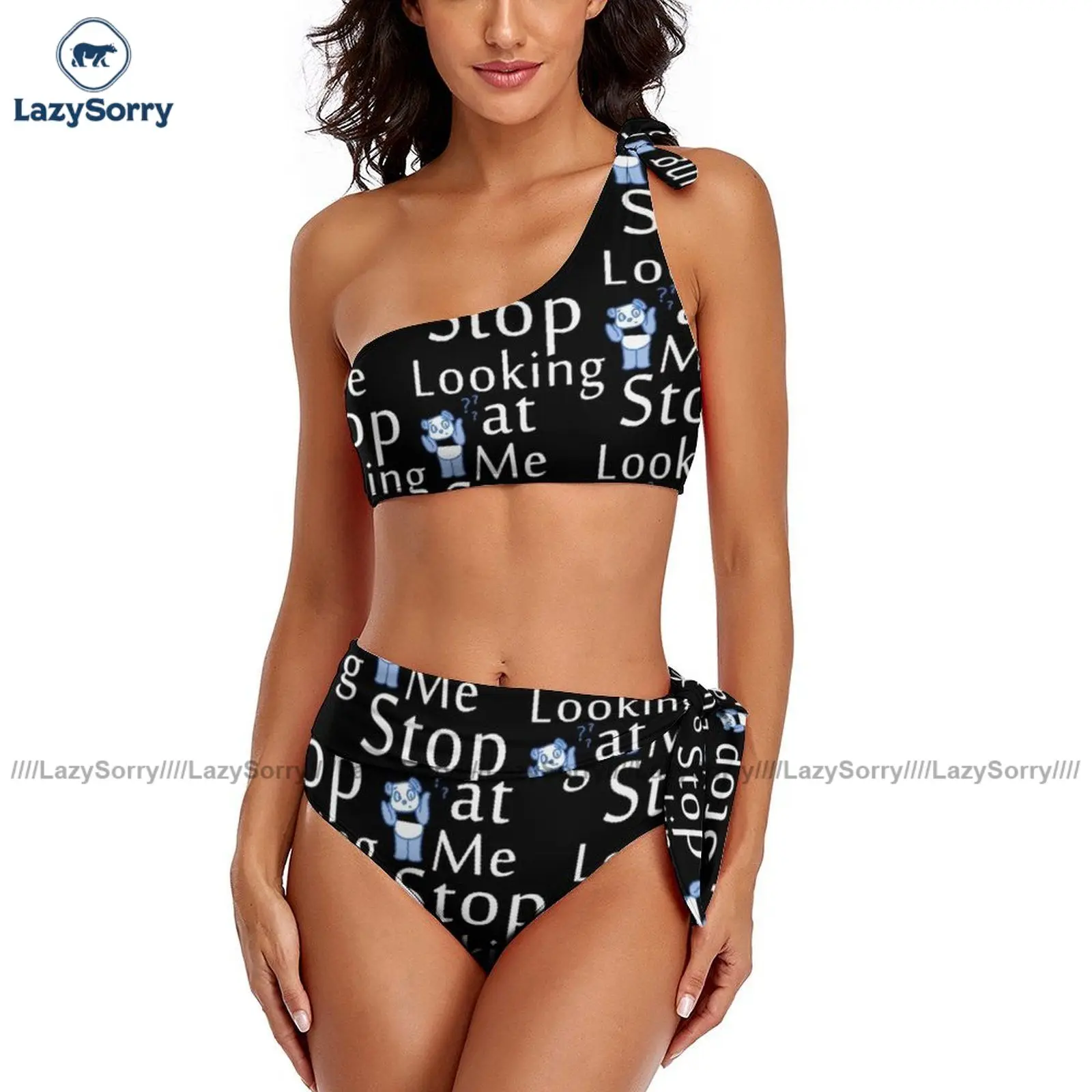 

Stop Looking Bikini Swimsuit Bow Modern Swimwear Surfing Female Fashion Two Piece Bathing Suit