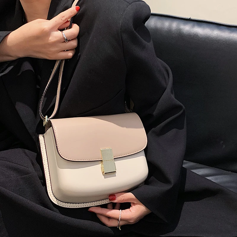 

Color Contrast Small PU Leather Crossbody Flap Bag 2021 Brand Trends Shoulder Handbags and Purses Female Designer Shoulder Bag