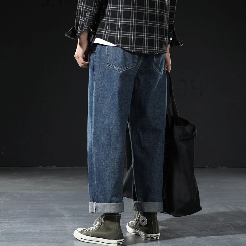 

Denim Blue Jeans Pants Men OVERSIZE Classic Black Casual Hip Hop Straight Trousers Mens Fitness Japanese Streetwear Pant Vintage