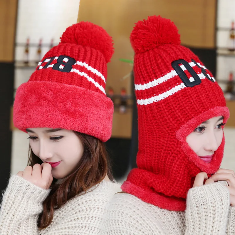 

Women's Knitted Hat Scarf Caps Neck Warmer Winter Hats For Women Skullies Beanies Warm Fleece Cap 1 Piece