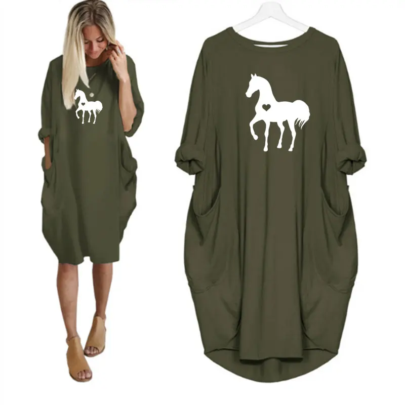 Платье-рубашка с длинными рукавами для влюбленных конного спорта | Женская