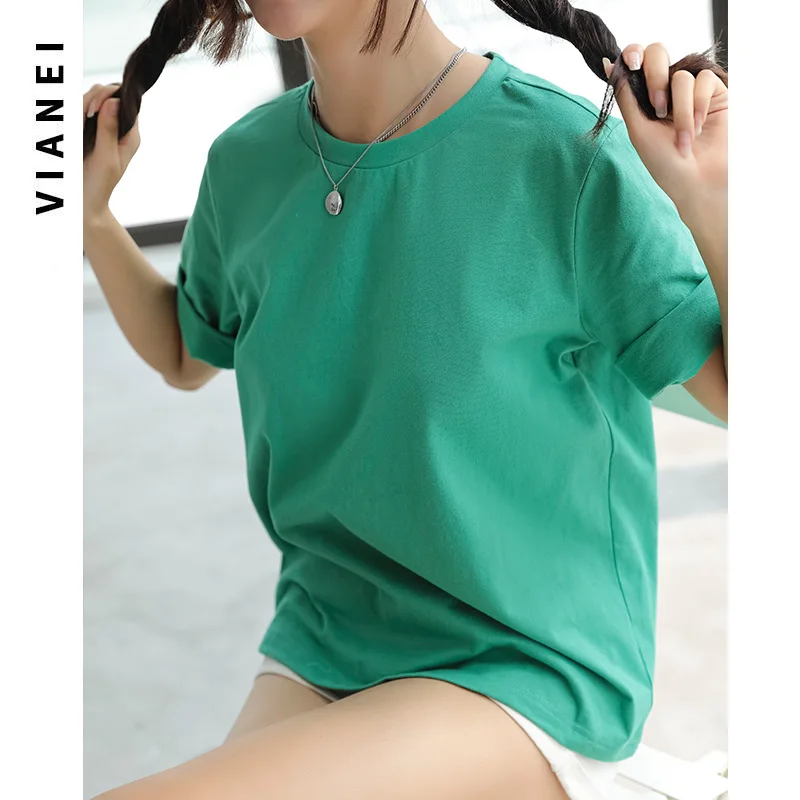 

A16 Solid short sleeve T-shirt women's 2021 summer loose base T-shirt