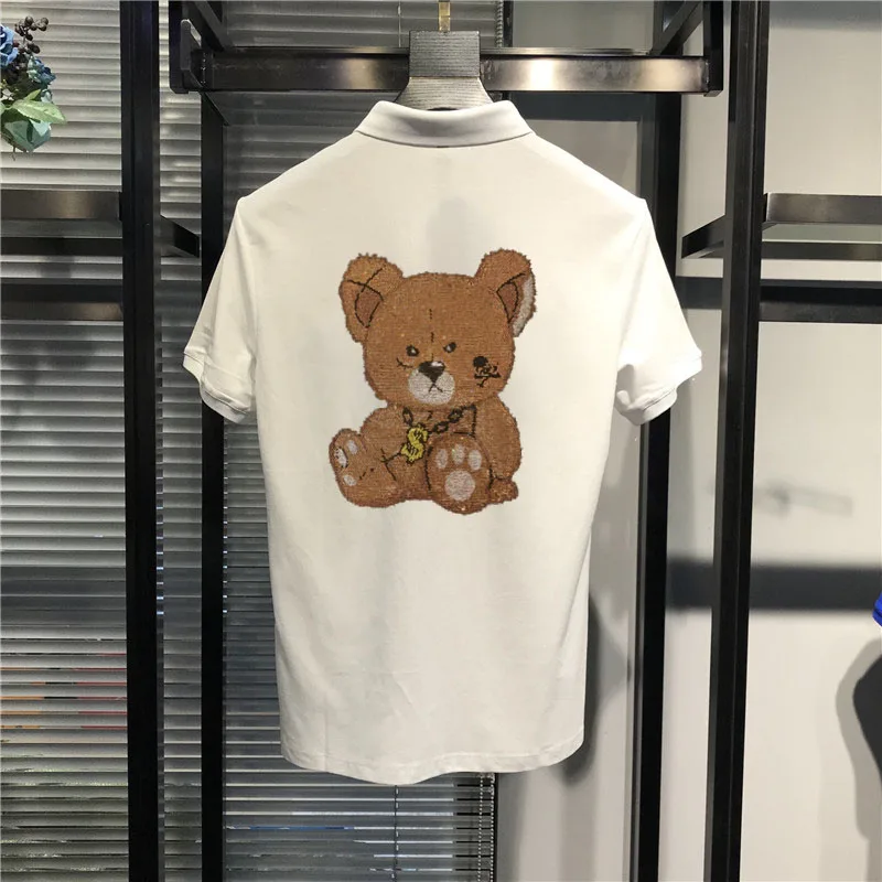 brand casual summer Rhinestones short sleeve polo shirt men Diamond stone luxury mens polos tee shirts dress fashio | Мужская одежда