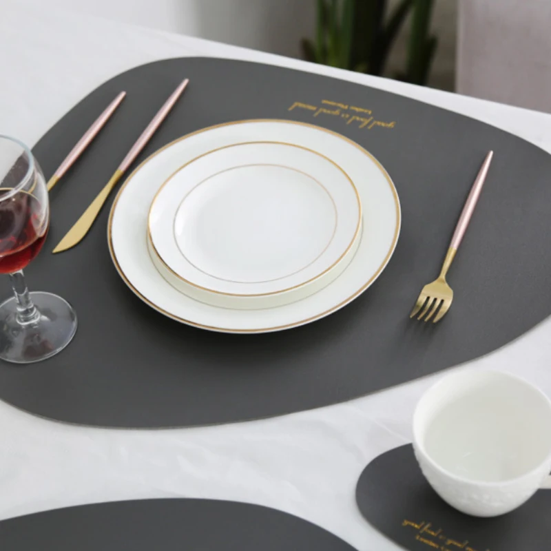 

Solid Color Table Mat Tableware Pad PU Leather Waterproof Heat Insulation Non-Slip Soft Placemat JJJCD215(Only Placemat)