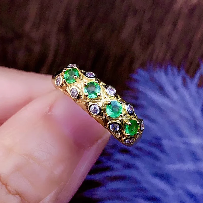 Кольцо из серебра 925 пробы с изумрудом 4 шт.|Кольца| |