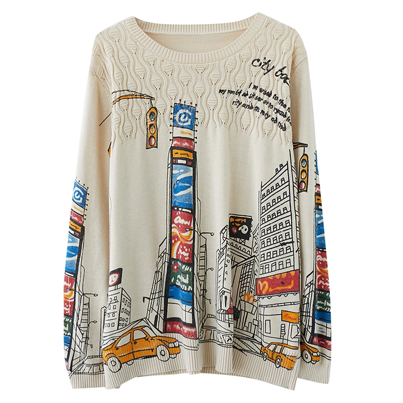 

Korean Cartoon Printed Girls Casual Pullover Sweaters Women Plus Size Long Sleeve Cotton Knitted Shirt Tops Blouse Robe De Mujer