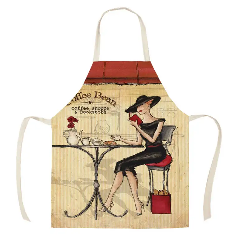 Льняные Модные женские фартуки с принтом для кухни унисекс нагрудник ужина и