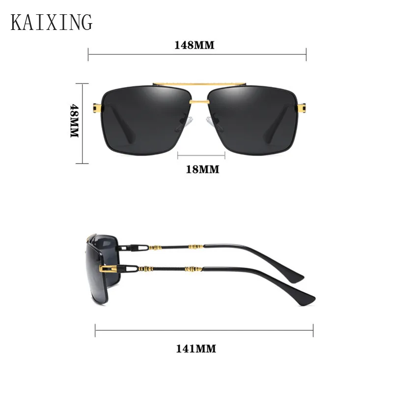 

KAIXING Photochromic Rectangular Sunglasses Men Fashion Polarized Mirror Metal Anti-glare Glasses for Driving Zonnebril Heren