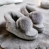 2022 Winter 100% Genuine Leather Real Wool Women Flats New Fashion Female Moccasins Casual Loafers Plus Size Snow Shoes