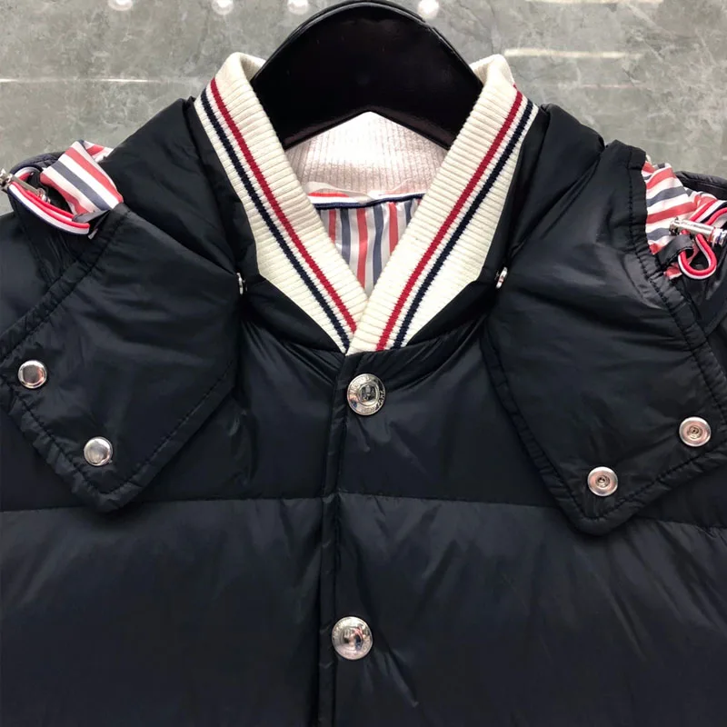 TB THOM Men's Winter Jacket Black Down Jacket Fashion Brand Down-Filled Matte Nylon Stripes Coat Wholesale TB Thermal Jackets