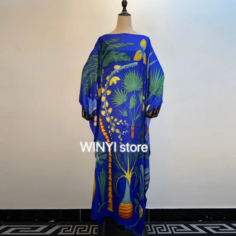 2020 Floor Length twill party maxi beach long dress Women Bohemian Print Over Size Loose Round Collar Elegant New Spring Tide
