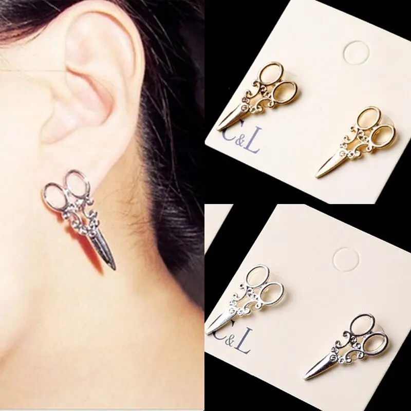 Женские серьги гвоздики в виде ножниц|Серьги-гвоздики| |