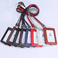 new leather material card sleeve id badge case clear bank credit card badge clip badge holder accessories id card holder