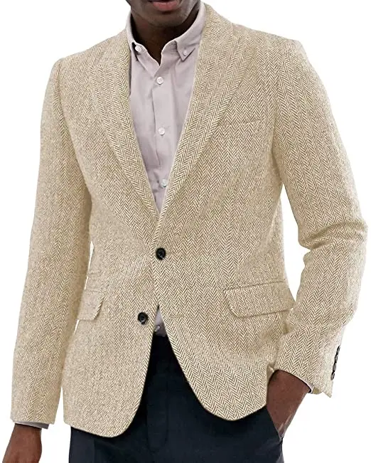 

Мужской твидовый пиджак, приталенный шерстяной жилет в елочку, для свадьбы, для шафера, Повседневная Деловая куртка, Мужская одежда 2021