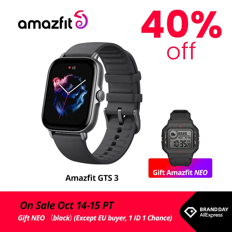  Смарт-часы Amazfit GTS 3 GTS3, 1,75 дюйма, AMOLED дисплей 